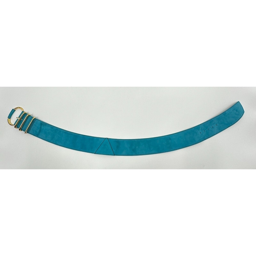 Escada Womens Wide Blue Suede Leather Contoured Waist Belt One Size Italy - Picture 11 of 12